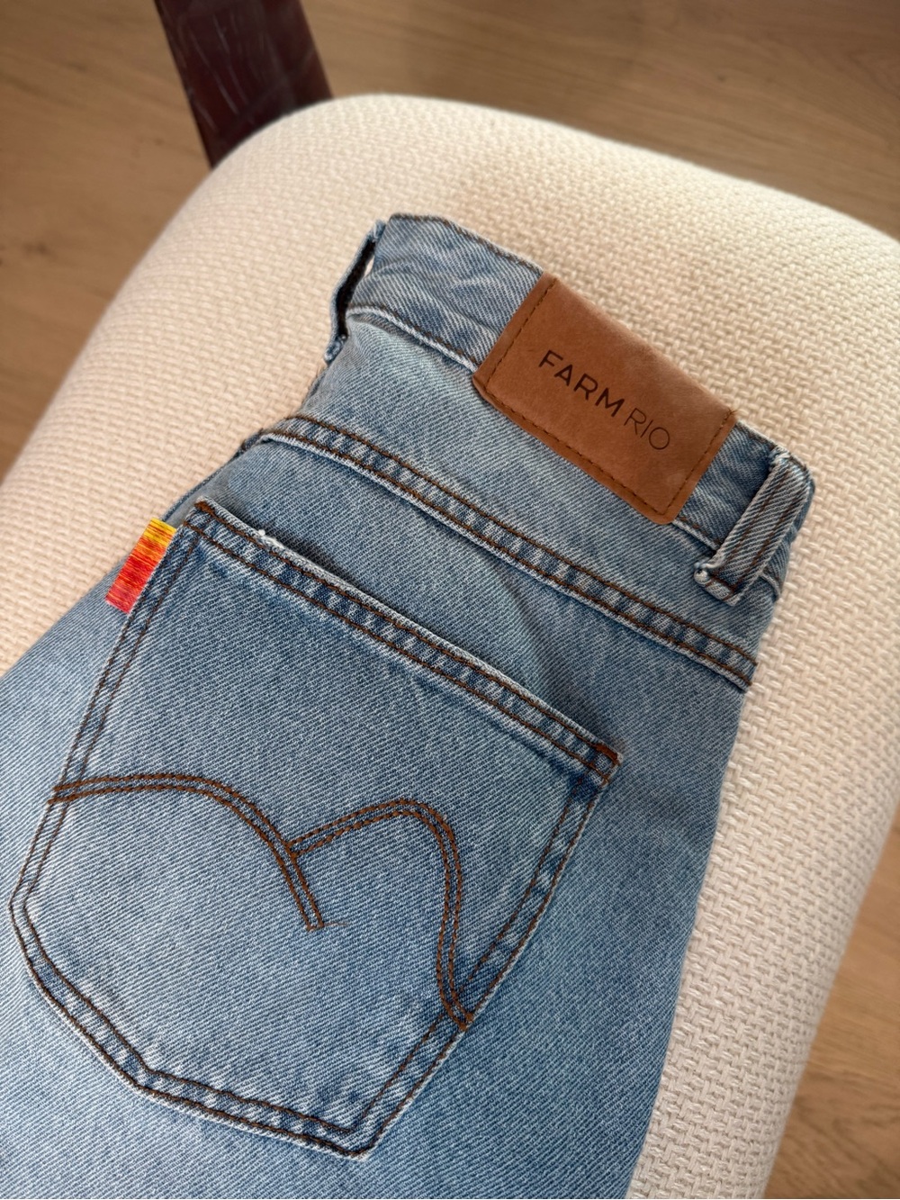 FARM RIO Light Blue Wide Leg Denim Jeans with Leather Patch